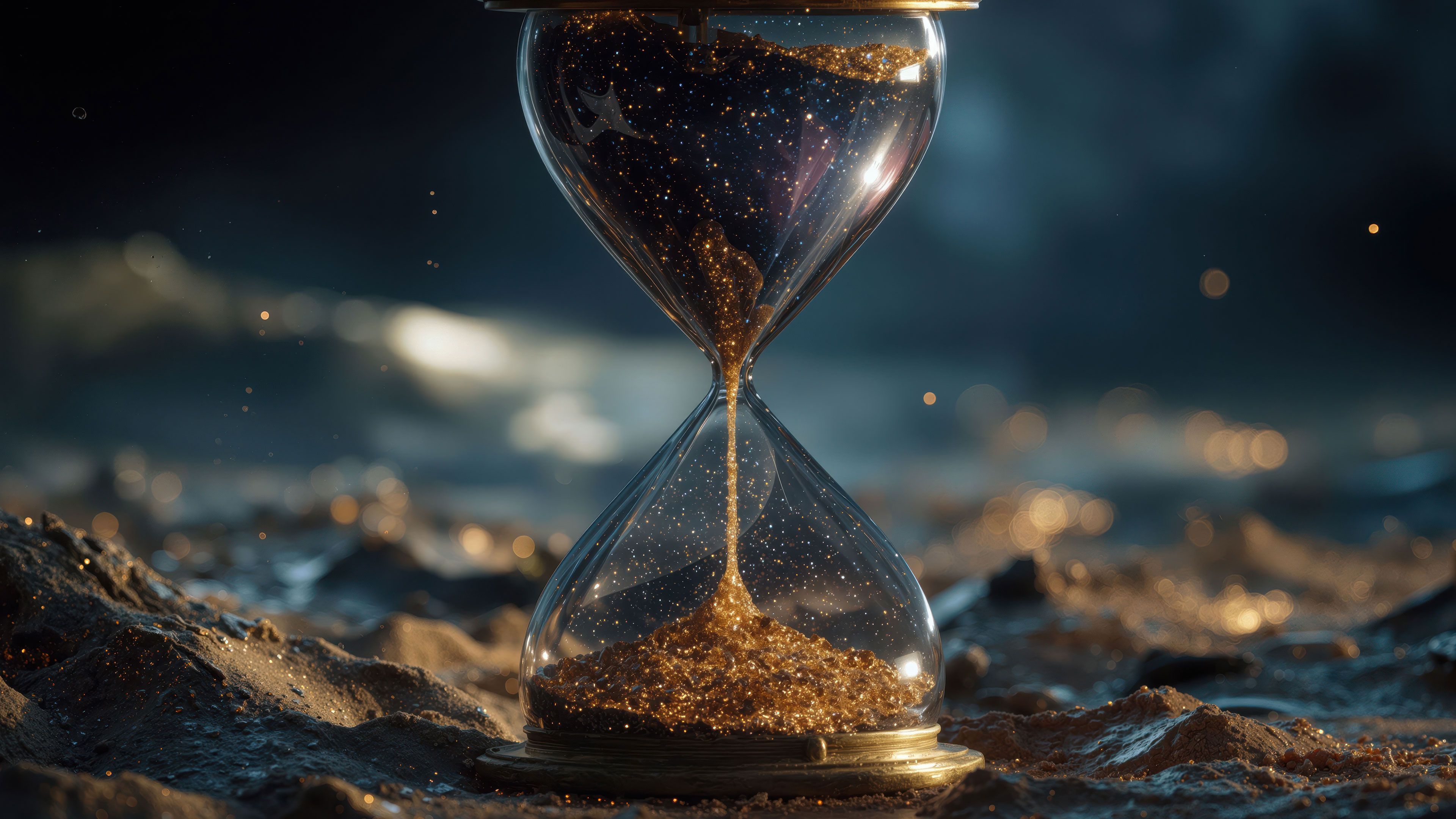 Hourglass With Glittering Sand Dark Background Wallpaper