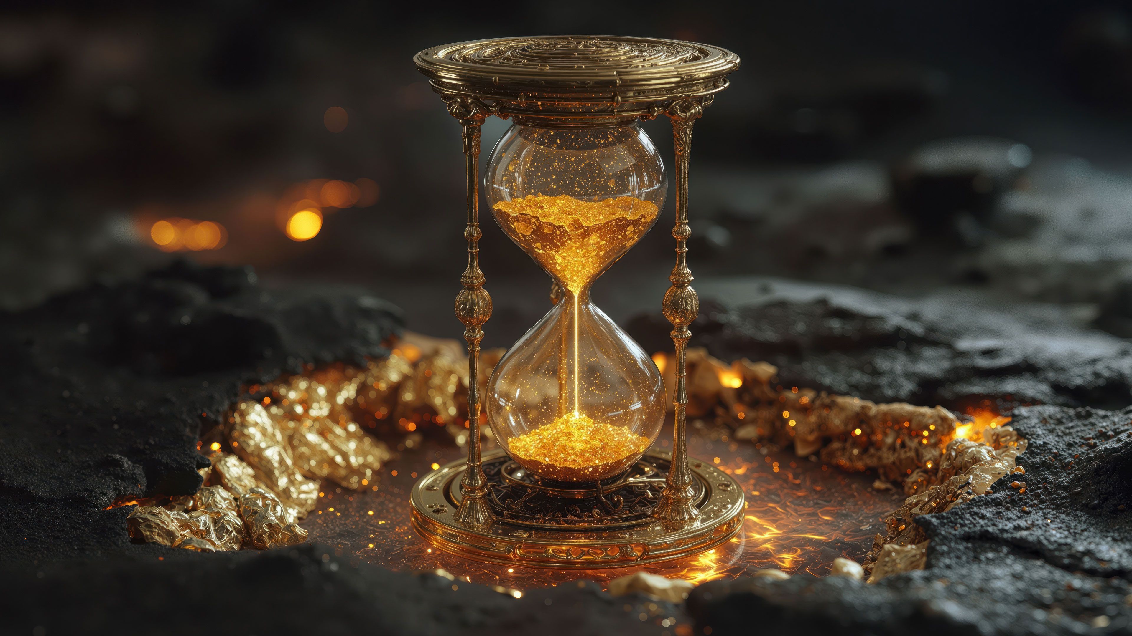 Ornate Golden Hourglass Dark Abstract Wallpaper