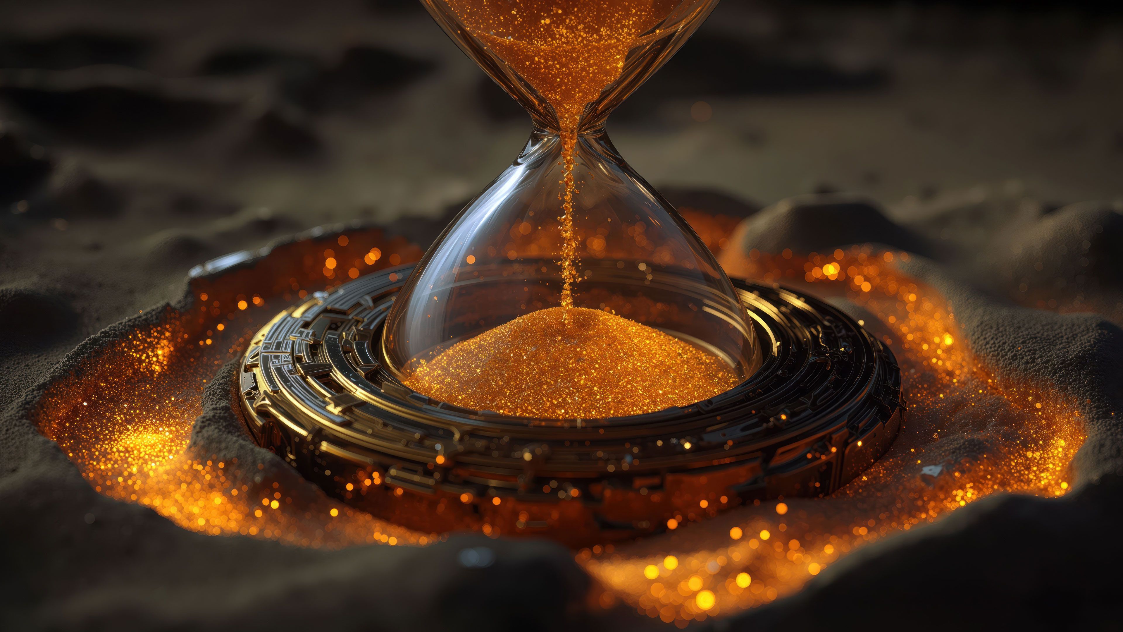 Golden Glitter Sand Hourglass Dark Background Wallpaper