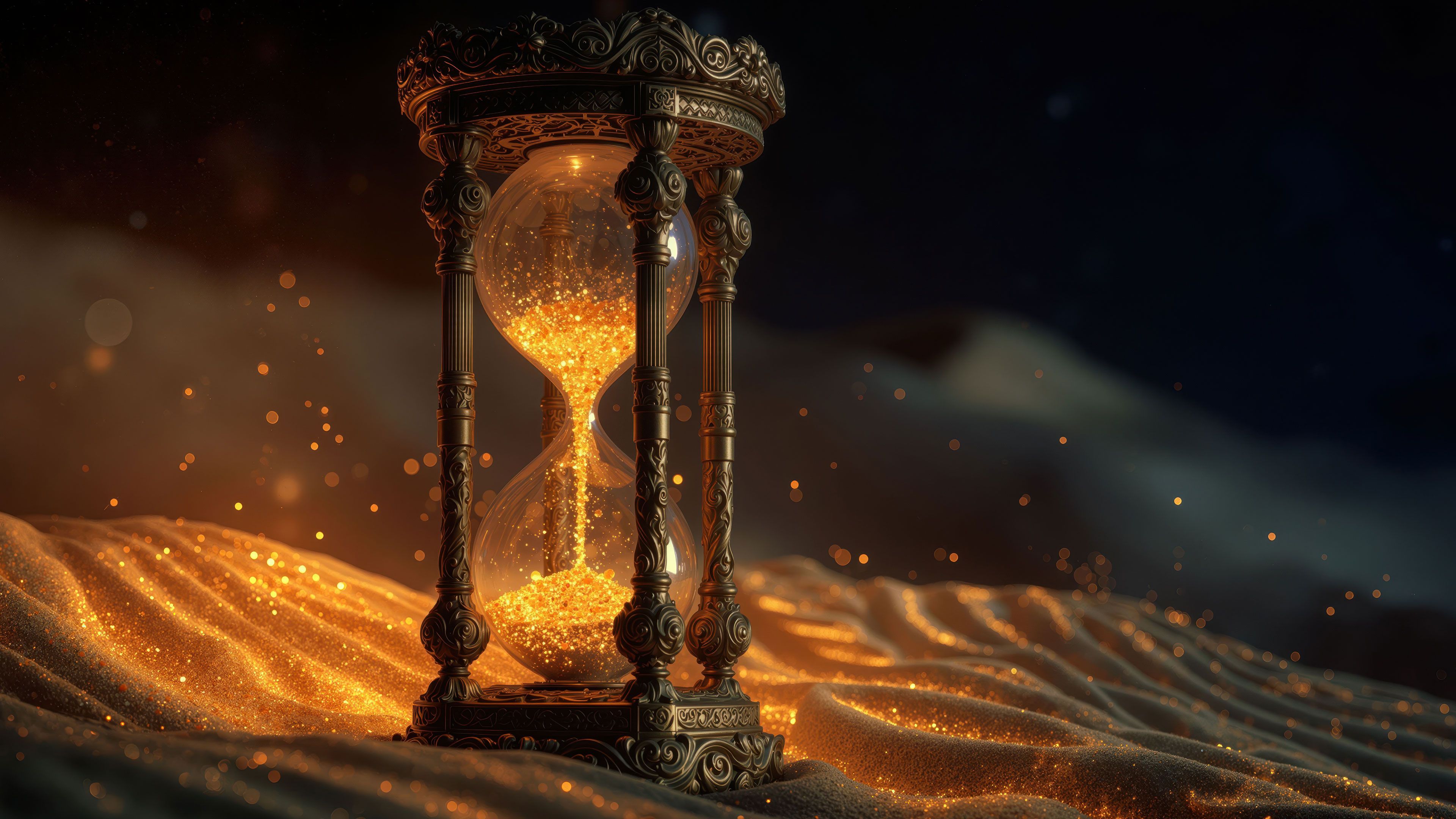 Ornate Golden Hourglass Glittering Sand Wallpaper