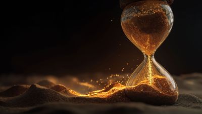 Hourglass Golden Flowing Sand Dark Background