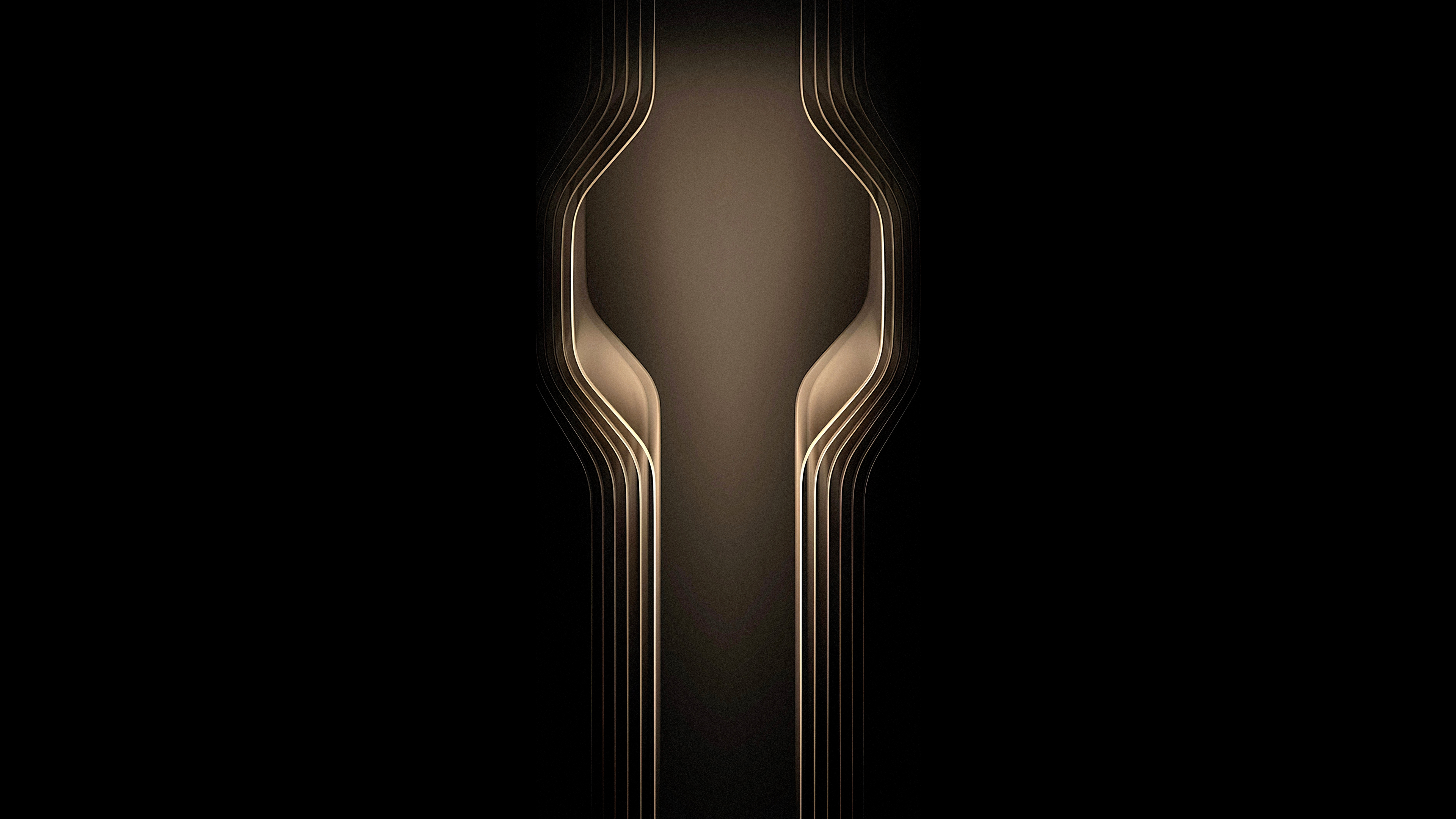 Abstract Dark Gold Curved Lines Wallpaper