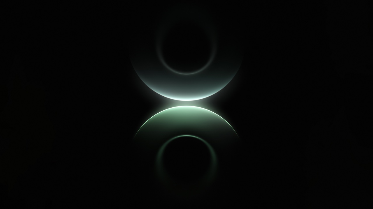 Abstract Glowing Blue Green Shapes Black Wallpaper