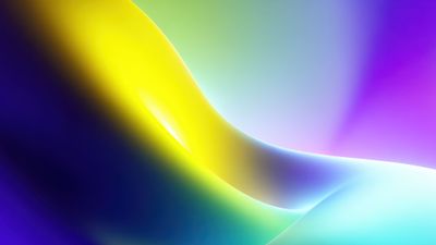 Colorful abstract wallpaper featuring smooth, flowing waves of vibrant gradient hues, including Yellow, Blue, and Purple, creating a dynamic and tranquil mood.