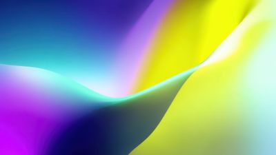 A vibrant abstract gradient wallpaper featuring smooth, flowing waves of color blending seamlessly from deep purple through bright yellow and soft teal, evoking a sense of energy and harmony.