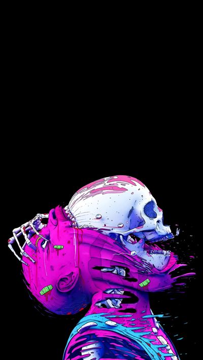 Rad colorful neon skeleton wallpaper