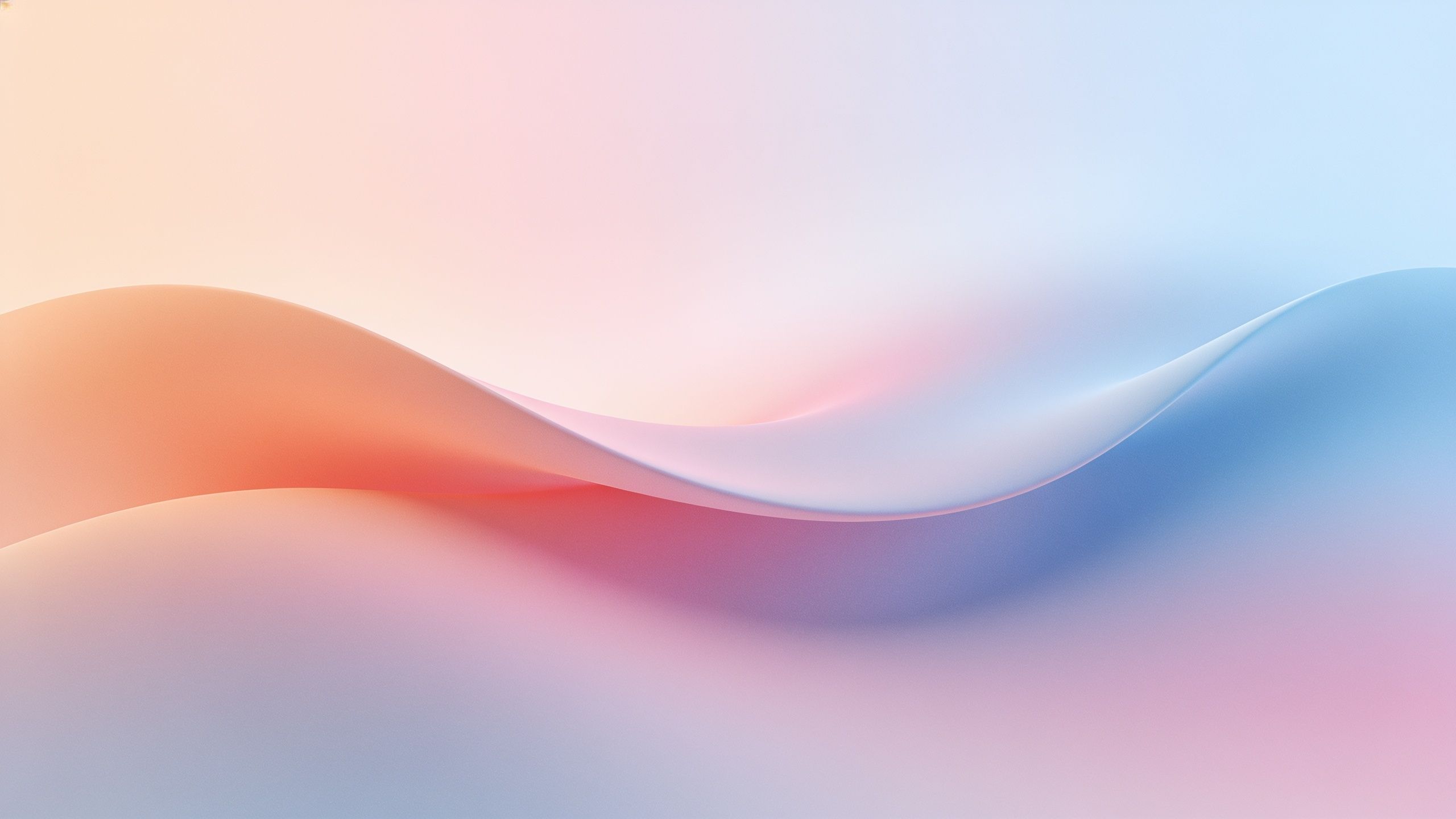 Abstract art wallpaper featuring soft, flowing waves in pastel shades of pink, blue, and peach, creating a serene and calming atmosphere. The gentle curves and smooth gradients evoke a sense of tranquility and fluidity.