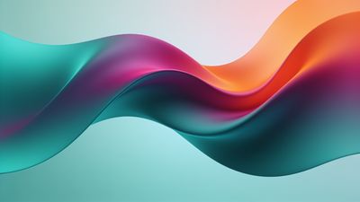 A dynamic abstract wallpaper featuring flowing waves in vibrant shades of teal, purple, and orange, creating a sense of movement and energy against a soft gradient background.