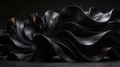Abstract design featuring elegant black waves with smooth, flowing curves against a dark background, creating a sophisticated and serene mood.