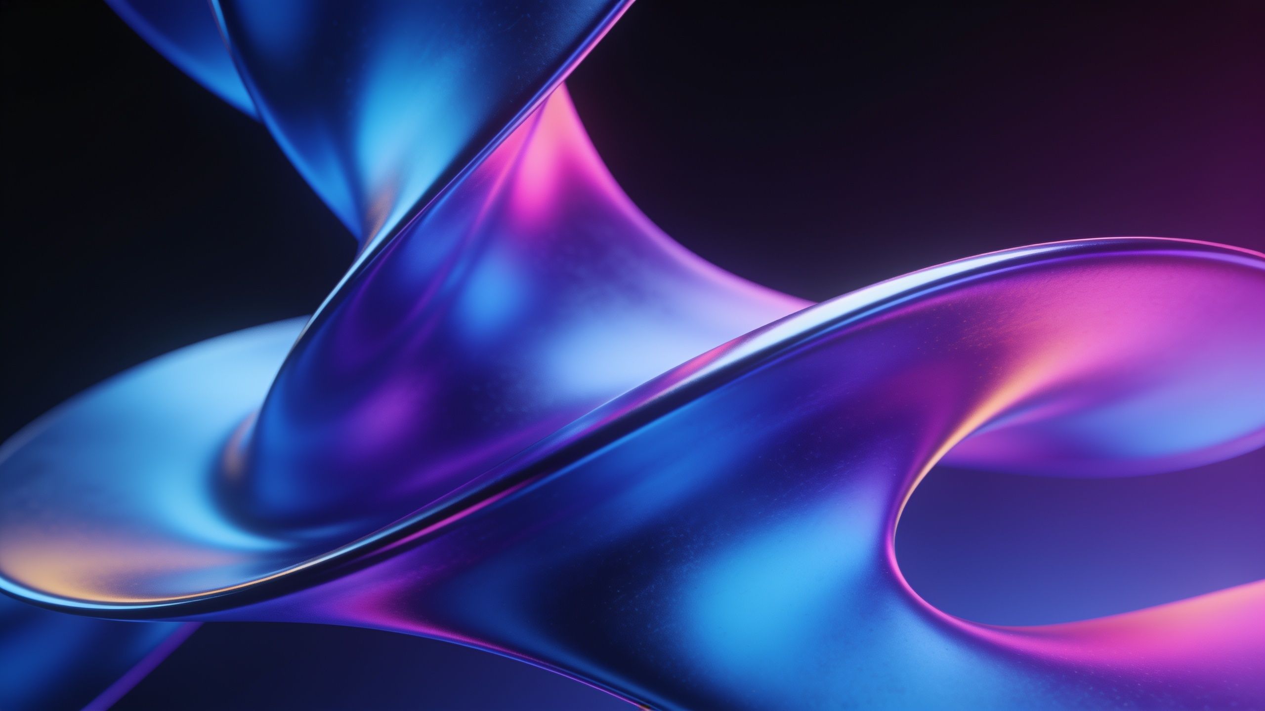 An abstract digital artwork featuring smooth, flowing waves in vibrant neon colors like blue, purple, and pink against a dark background, creating a dynamic and futuristic mood.