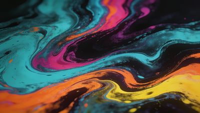 A dynamic abstract wallpaper featuring swirling patterns of vibrant colors including teal, pink, orange, and yellow against a dark background, creating a lively and energetic mood.