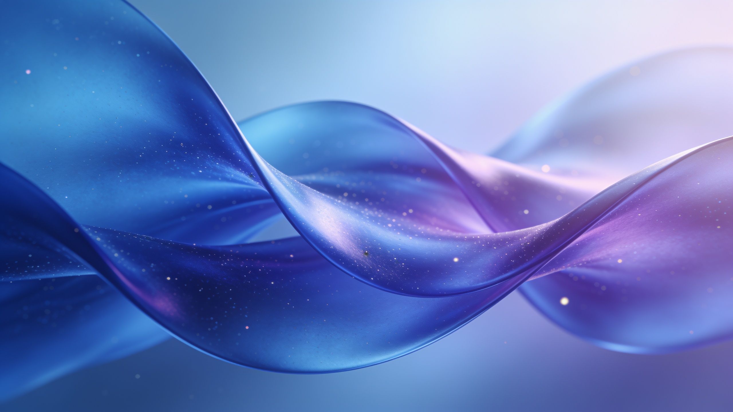 A serene and abstract wallpaper featuring flowing waves in shades of blue and purple, with a soft glow and specks of light creating a dreamy, ethereal atmosphere.