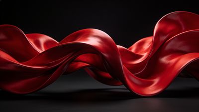 Smooth, flowing red waves elegantly curve and intertwine against a deep black background, creating a striking and sophisticated visual contrast with a sense of fluid motion.