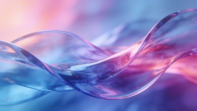 A vibrant abstract wallpaper featuring smooth, flowing waves of blue and pink hues, creating a sense of dynamic movement and fluidity. The soft blending of colors evokes a calming and serene mood.