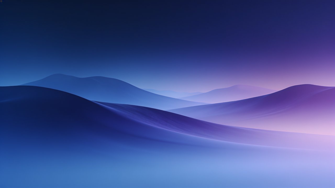 A tranquil scene of smooth, blue sand dunes under a twilight sky, transitioning from deep blue to soft purple, creating a serene and calming atmosphere.