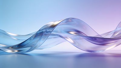 A serene and abstract wallpaper featuring smooth, translucent glass waves flowing gracefully in soft pastel hues of blue and purple, creating a calming and elegant atmosphere.