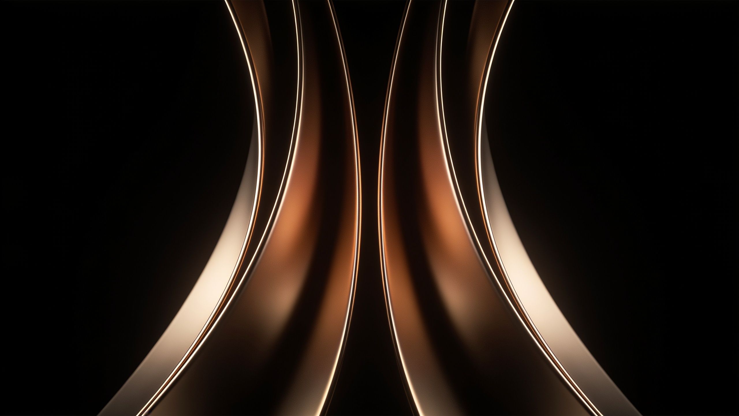 Elegant bronze curves gracefully sweep across a deep black background, creating a sophisticated and modern aesthetic with a sense of fluidity and depth.