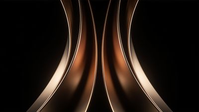 Elegant bronze curves gracefully sweep across a deep black background, creating a sophisticated and modern aesthetic with a sense of fluidity and depth.