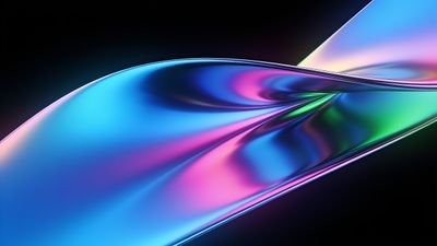 A dynamic abstract design featuring flowing waves in vibrant neon colors of blue, pink, and green against a dark background, creating a futuristic and energetic mood.