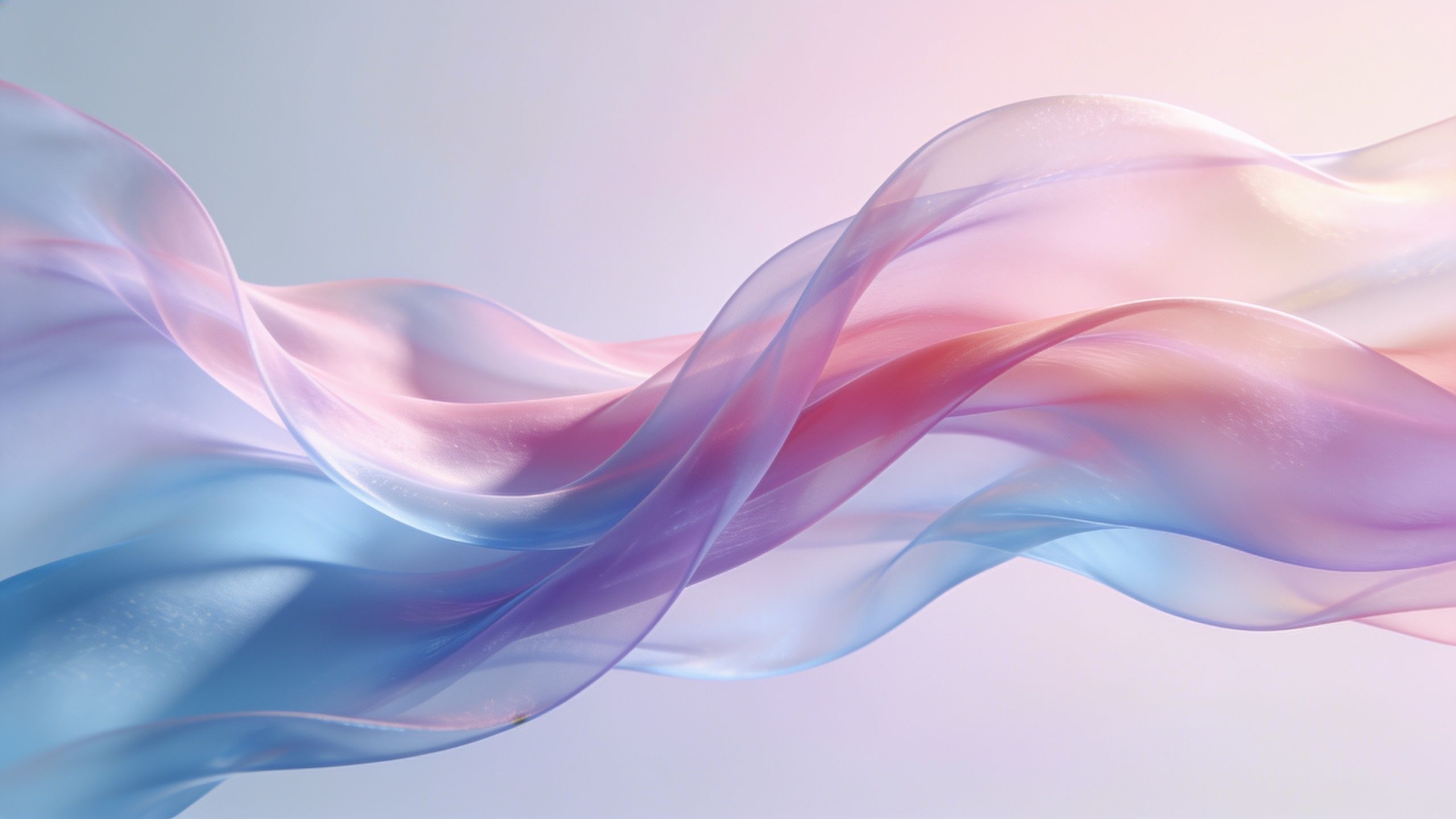 A flowing abstract design featuring soft, pastel-colored waves in shades of pink, blue, and purple, creating a serene and calming mood.