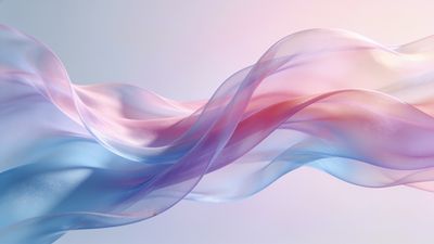 A flowing abstract design featuring soft, pastel-colored waves in shades of pink, blue, and purple, creating a serene and calming mood.
