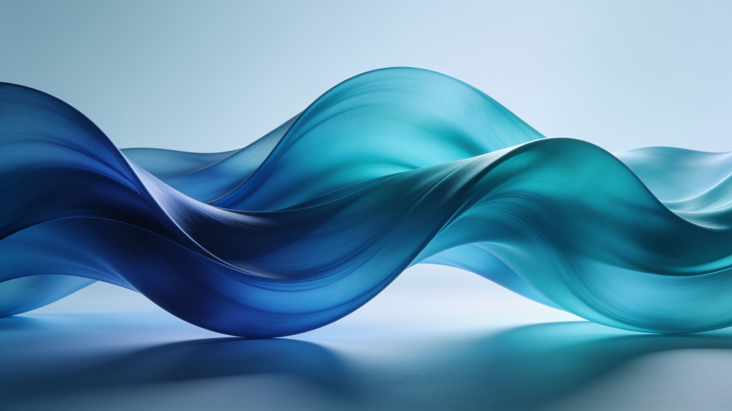 Abstract art depicting smooth, flowing waves in varying shades of blue and teal, creating a tranquil and calming atmosphere. The soft curves and gradients evoke a sense of serenity and fluidity against a light background.