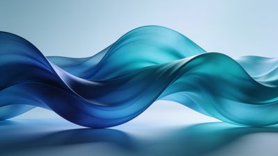 Abstract art depicting smooth, flowing waves in varying shades of blue and teal, creating a tranquil and calming atmosphere. The soft curves and gradients evoke a sense of serenity and fluidity against a light background.