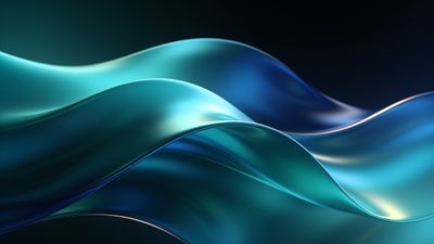 A digital abstract art wallpaper featuring smooth, flowing waves in shades of blue and teal, creating a serene and calming atmosphere against a dark background. The gentle curves and gradients evoke a sense of tranquility and fluidity.