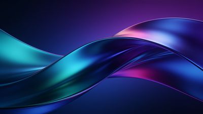 Abstract waves in vibrant neon hues of blue, purple, and pink flow gracefully across a dark background, creating a dynamic and energetic mood.