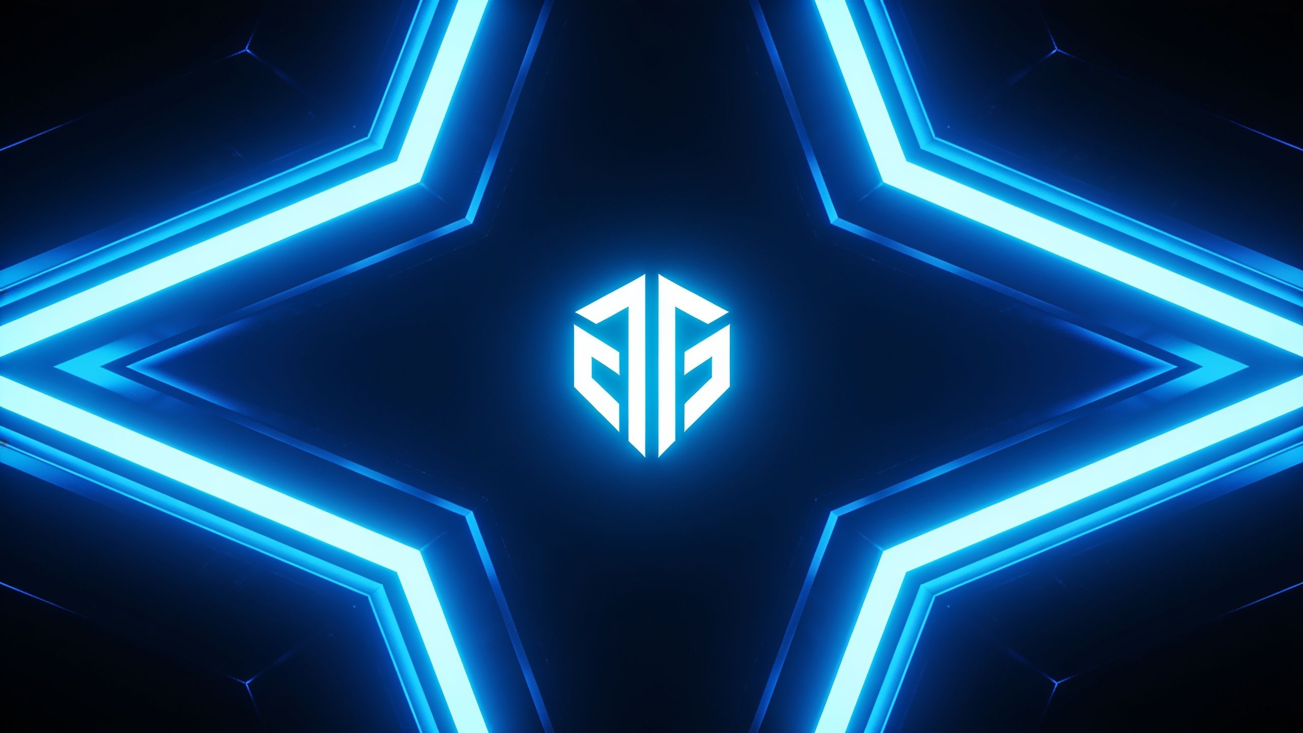 A vibrant, futuristic wallpaper featuring a glowing neon blue starburst pattern against a dark background, creating a dynamic and immersive visual effect. The mood is energetic and high-tech, evoking a sense of modern digital aesthetics.