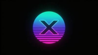 A neon retro-futuristic wallpaper features a glowing "X" symbol centered within a vibrant circular gradient of teal and magenta, set against a black background, creating a sleek and modern yet nostalgic mood.