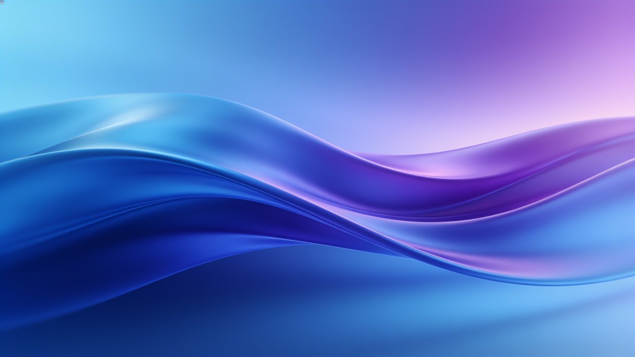 A digital wallpaper featuring smooth, flowing waves in shades of blue and purple, creating a tranquil and calming atmosphere with a gradient transition from deep blue to soft purple. The abstract design evokes a sense of serenity and fluidity.