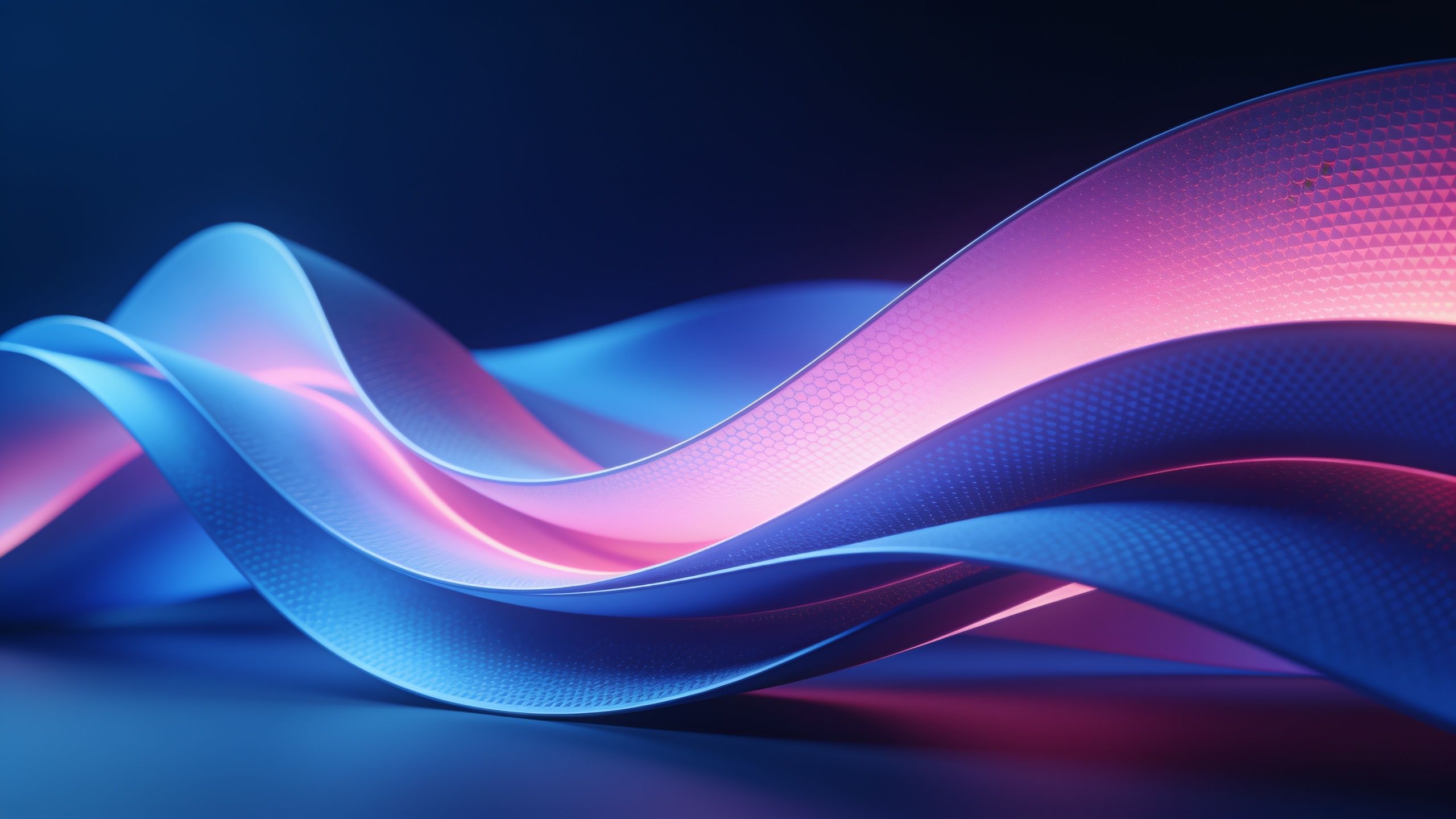 A dynamic abstract wallpaper featuring vibrant neon waves in shades of blue and pink, flowing gracefully against a dark background, creating a sense of motion and energy. The smooth curves and glowing colors evoke a futuristic and lively mood.