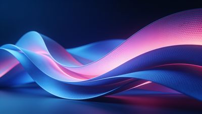 A dynamic abstract wallpaper featuring vibrant neon waves in shades of blue and pink, flowing gracefully against a dark background, creating a sense of motion and energy. The smooth curves and glowing colors evoke a futuristic and lively mood.