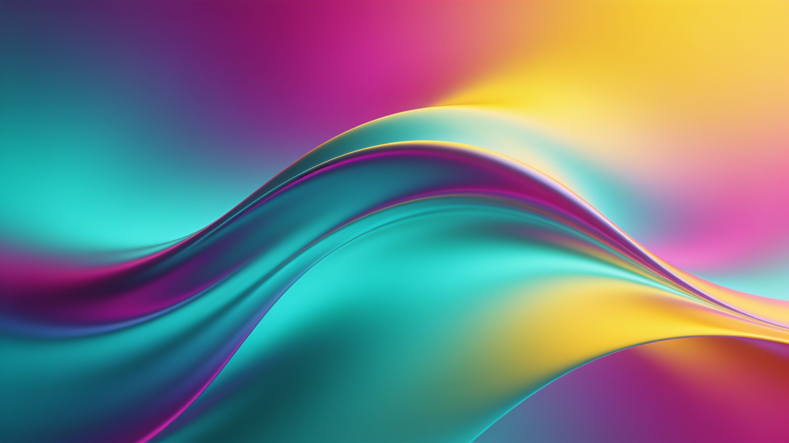 A dynamic abstract wallpaper featuring smooth, flowing waves of vibrant colors including teal, purple, pink, and yellow, creating a serene and calming atmosphere.