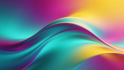 A dynamic abstract wallpaper featuring smooth, flowing waves of vibrant colors including teal, purple, pink, and yellow, creating a serene and calming atmosphere.
