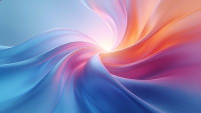 A dynamic swirl of soft hues in blue, pink, and orange creates an abstract, flowing pattern, evoking a sense of calm and movement. The gentle blending of colors gives the image a soothing and harmonious mood.