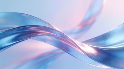 A digital wallpaper featuring elegant, flowing abstract waves in shades of blue and pink, creating a serene and ethereal atmosphere with a soft gradient background.