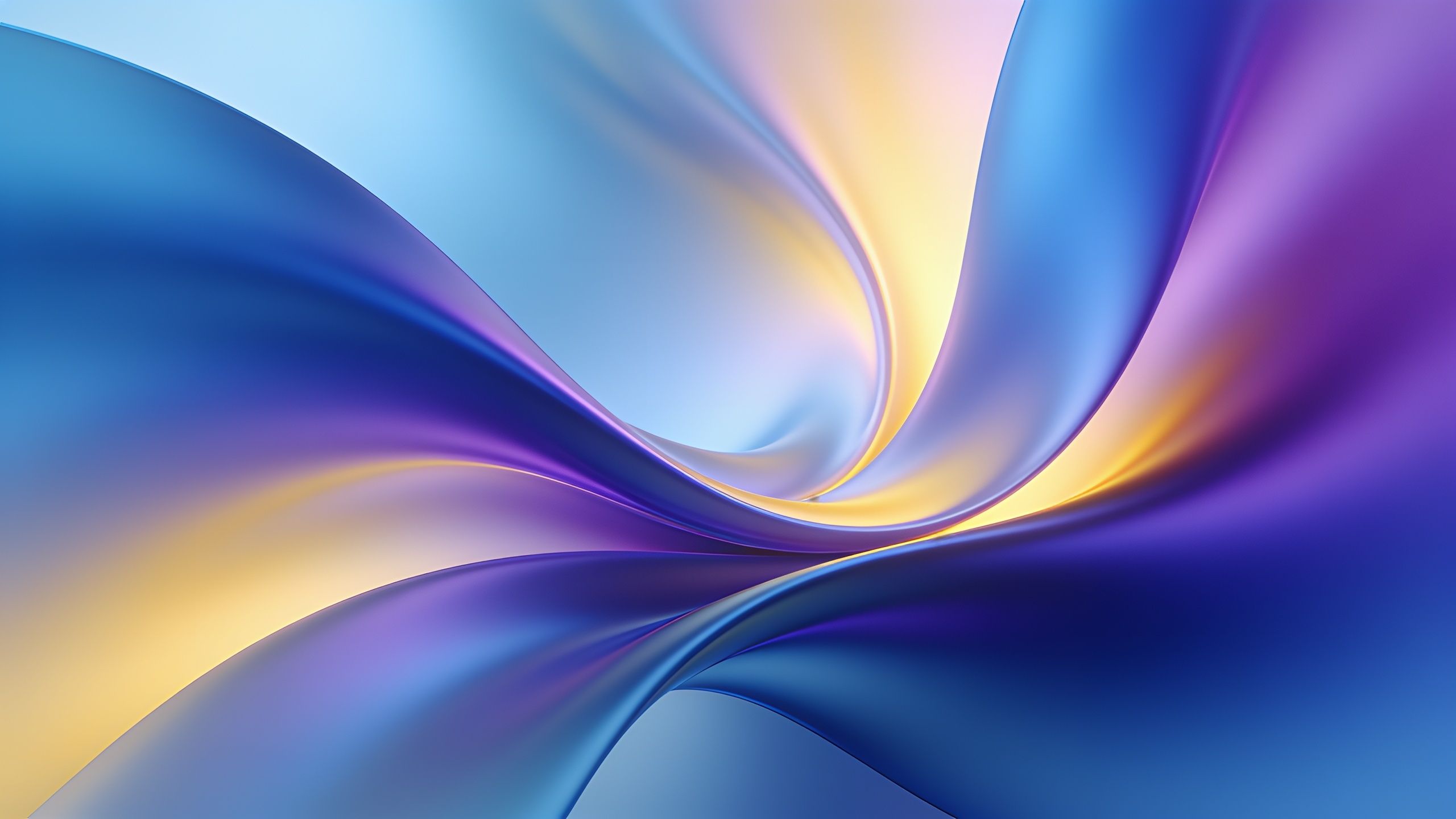A vibrant abstract wallpaper featuring swirling waves of color in shades of blue, purple, and yellow, creating a dynamic and energetic mood. The fluid motion and bright hues evoke a sense of movement and liveliness.