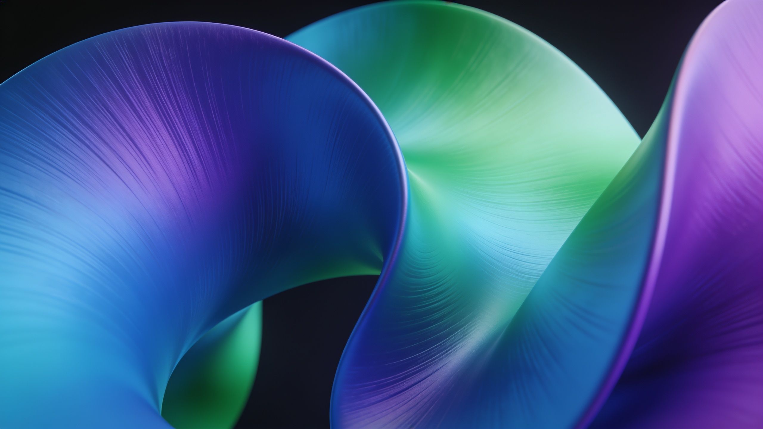 A dynamic abstract wallpaper featuring swirling forms in vibrant shades of blue and green, creating a sense of fluid motion and energy against a dark background.