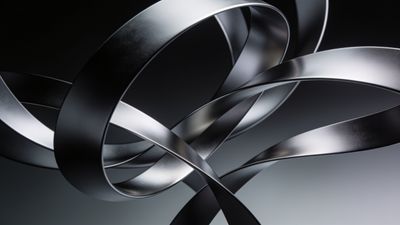 A dynamic composition of sleek, intertwined metallic ribbons set against a smooth gradient background, creating a modern and sophisticated mood. The reflective surfaces of the ribbons enhance the abstract art's depth and elegance.