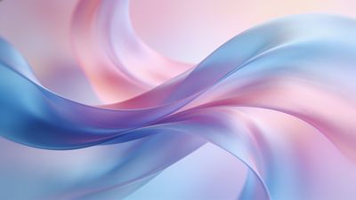 Soft, flowing pastel waves in shades of pink and blue create an elegant and serene atmosphere, with a gentle blur enhancing the dreamy and calming mood.