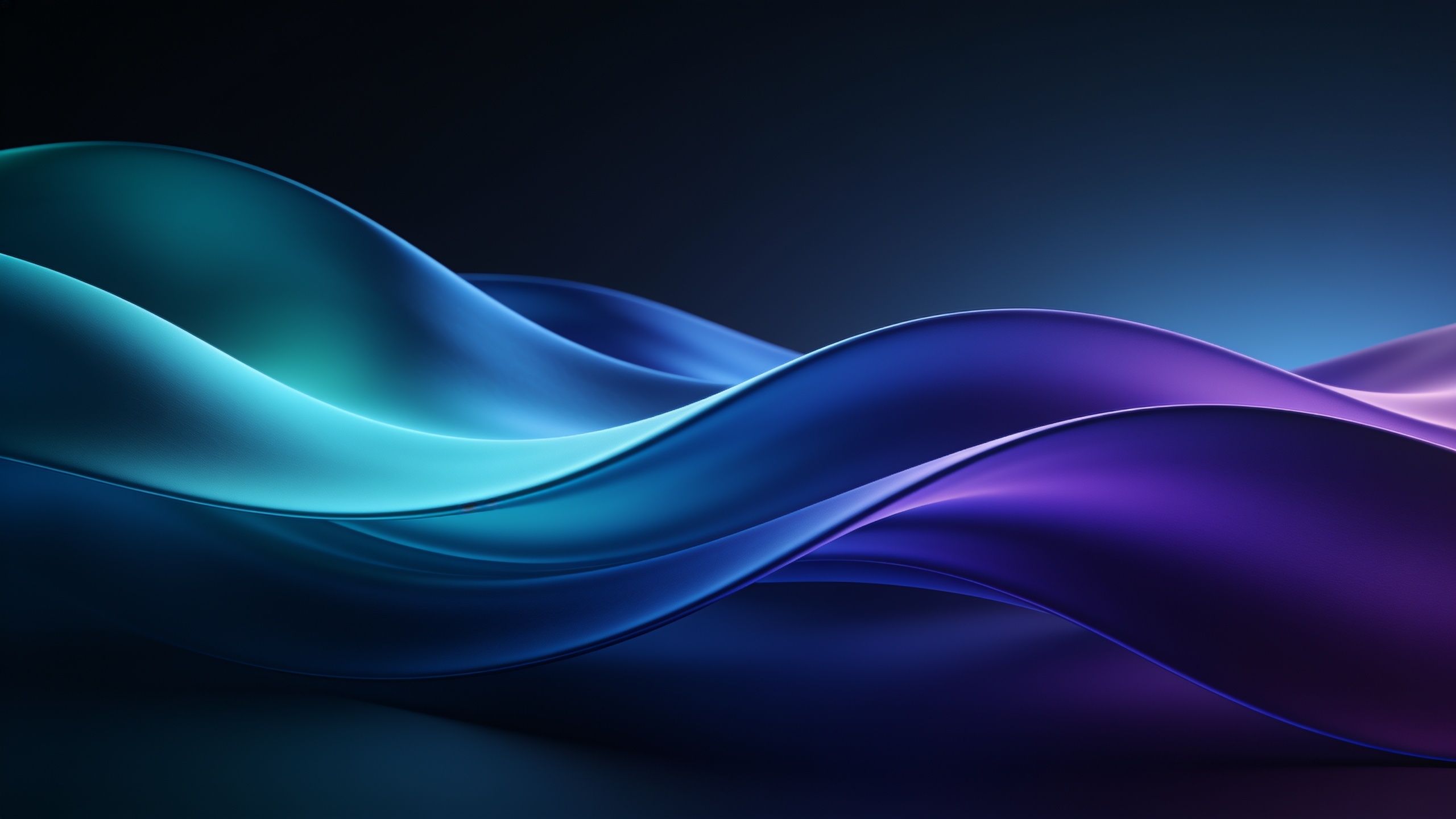 Abstract waves in vibrant shades of blue and purple flow smoothly across the image, creating a serene and calming atmosphere with a sense of fluidity and depth.