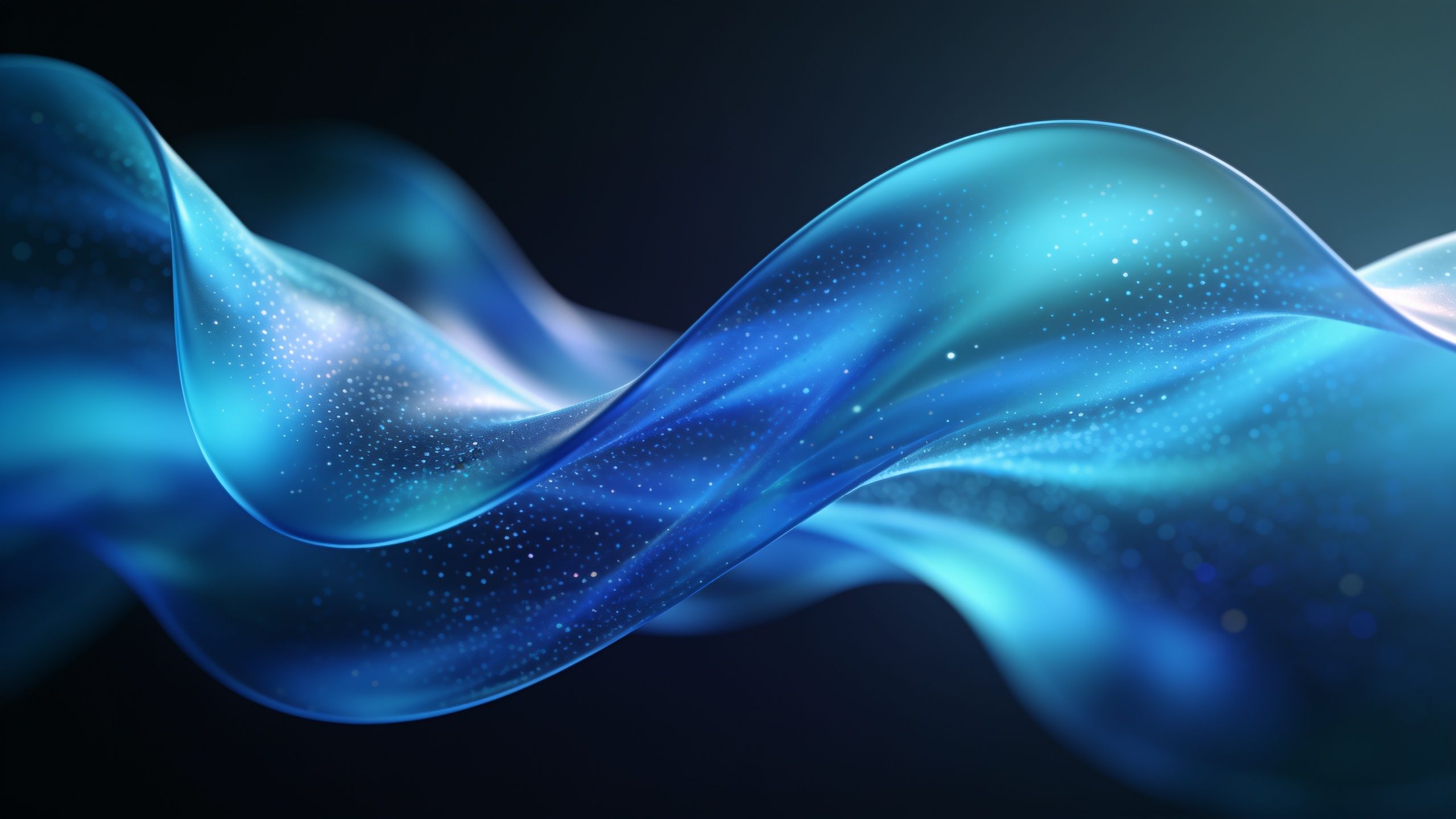 The wallpaper features ethereal blue waves flowing gracefully across a dark background, adorned with sparkling stars that create a serene and dreamy atmosphere.