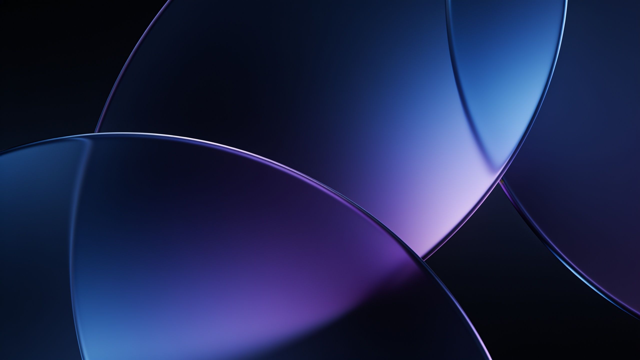 An abstract wallpaper featuring smooth, overlapping curves in shades of blue and purple, creating a serene and sophisticated atmosphere with a soft gradient effect.