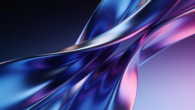 A dynamic composition of smooth, metallic waves in shades of blue and purple creates an elegant and futuristic mood, with the interplay of light and shadow enhancing the fluidity and depth of the abstract design.
