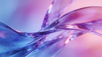 Abstract fluid waves in soft pastel hues of pink, purple, and blue create a serene and calming atmosphere, with smooth, flowing shapes that evoke a sense of gentle motion and tranquility.