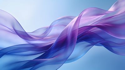 Abstract wallpaper featuring elegant, flowing waves in shades of purple and blue, creating a serene and calming atmosphere against a soft blue background.