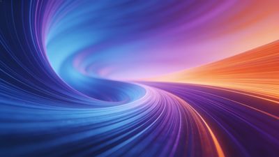 A dynamic abstract swirl of vibrant blue and orange hues creates a sense of movement and energy, with fluid lines blending seamlessly to evoke a lively and immersive atmosphere.