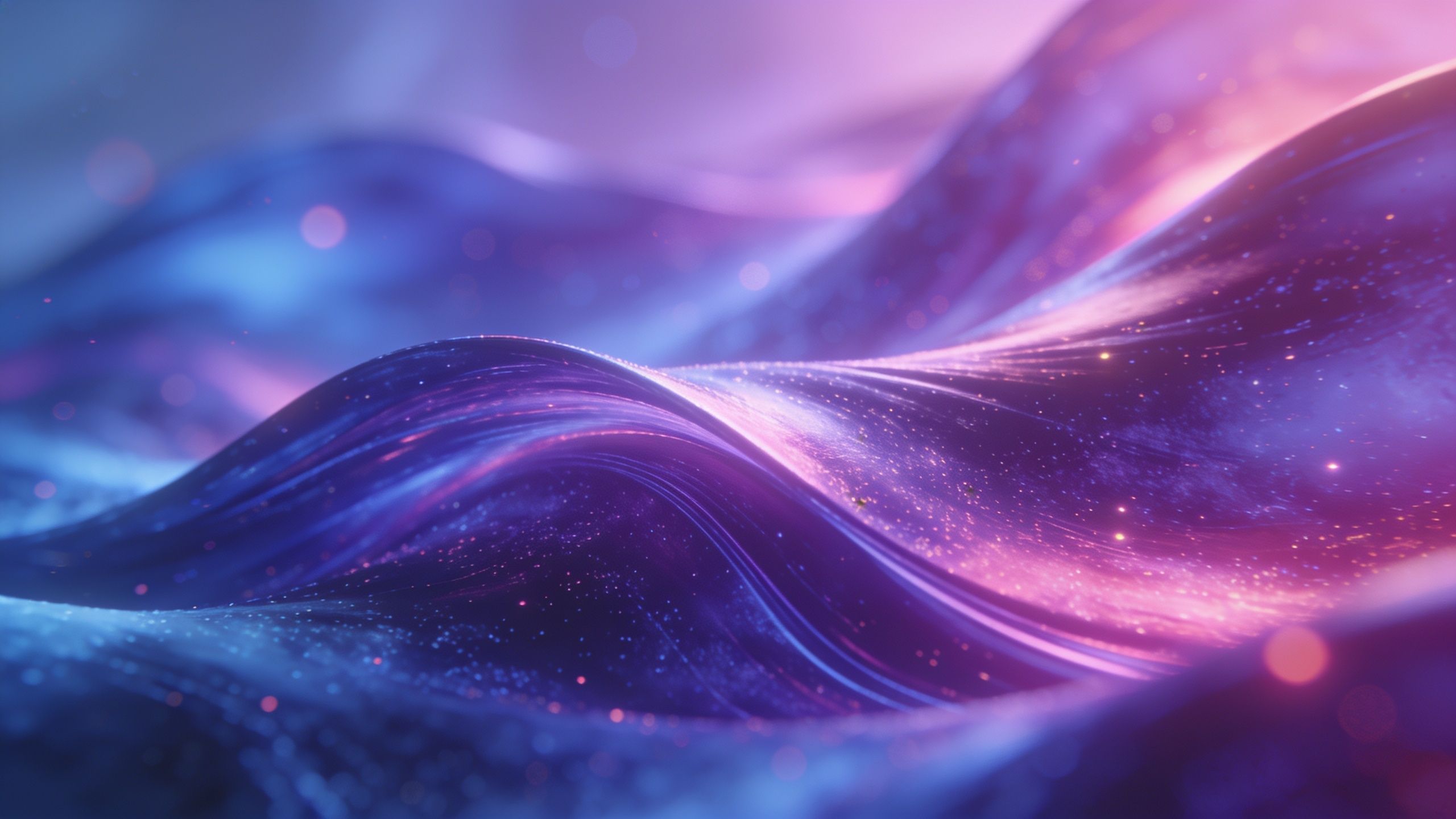 A vibrant cosmic scene featuring flowing waves of purple, pink, and blue hues, speckled with shimmering stars, creating a dreamy and ethereal atmosphere.